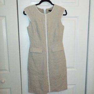 J. CREW BLACK LABEL SZ 0 UNBLEACHED LINEN LINED CAP SLEEVES, KICK, POCKETS DRESS